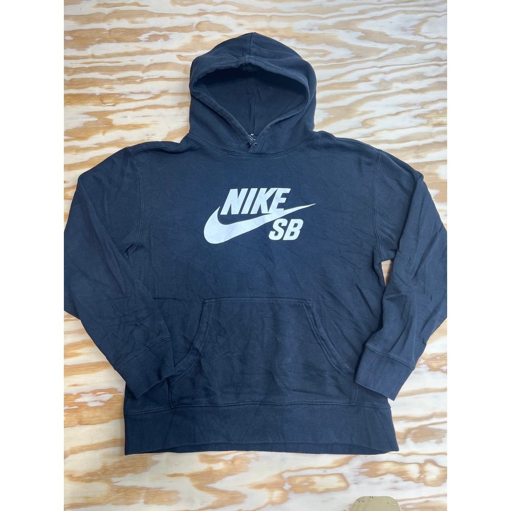 Nike SB Hoodie Mens Medium Black White Logo Pullover Sweatshirt Skate AJ9733-010